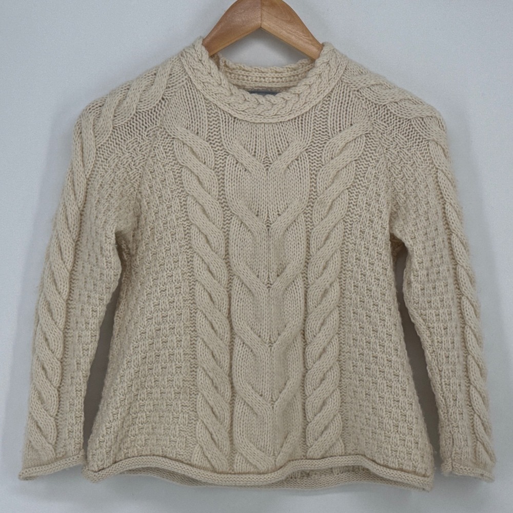 Aran Woollen Mills Kids L Sweater Cream Super Soft Merino Wool Cable Ireland